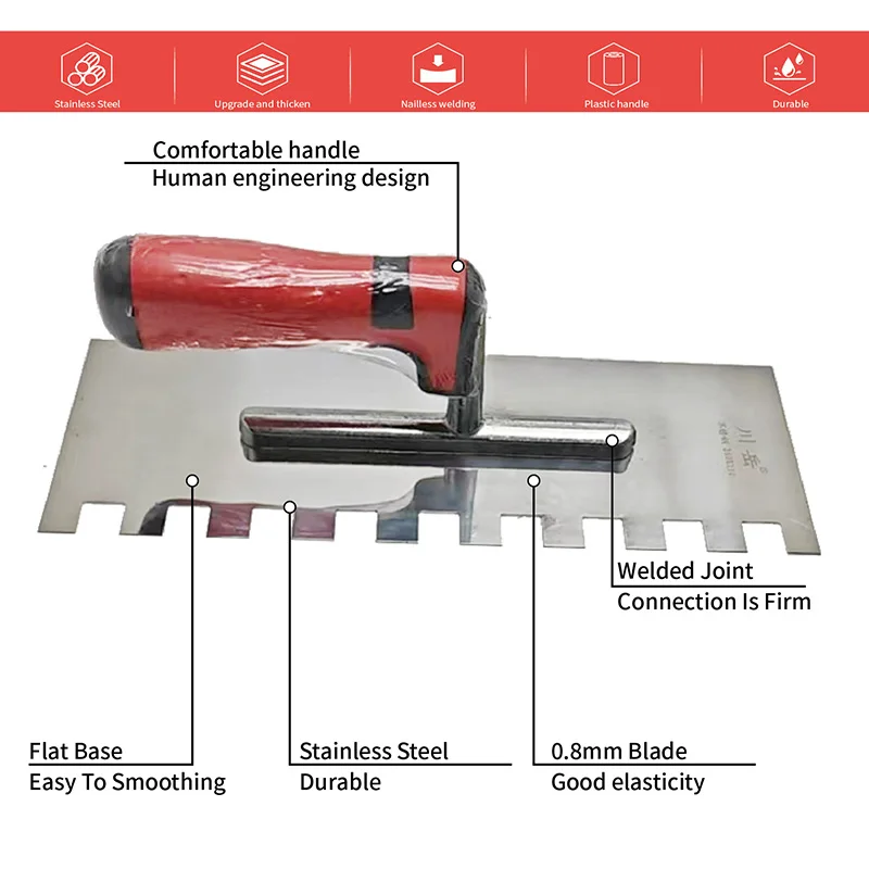 Picture 3: 28cm Stainless Steel Trowel Right Square Notch Plastering Trowels Hand Tools Concrete Finishing Wall Scraper Spatula For Tile