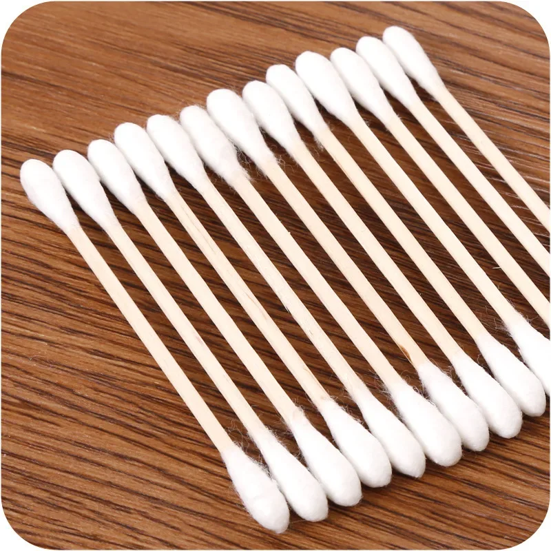 Double Head Wood Cotton Cotonete para Mulheres, Maquiagem Batom, Cotton Buds, Tip Sticks, Limpeza de Orelha do Nariz, Ferramenta