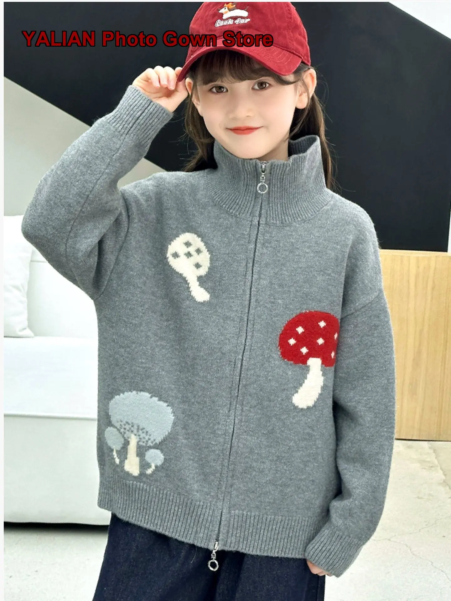 Girls Zip Up Knit Top Kids Autumn Winter Long Sleeves Solid Color Thin Breathable Soft Older Kids