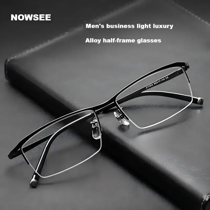NOWSEE Kacamata Setengah Bingkai Kasual Pria Baru, Kacamata Baca Anti Cahaya Biru, Kacamata Resep Miopia, Kacamata Progresif