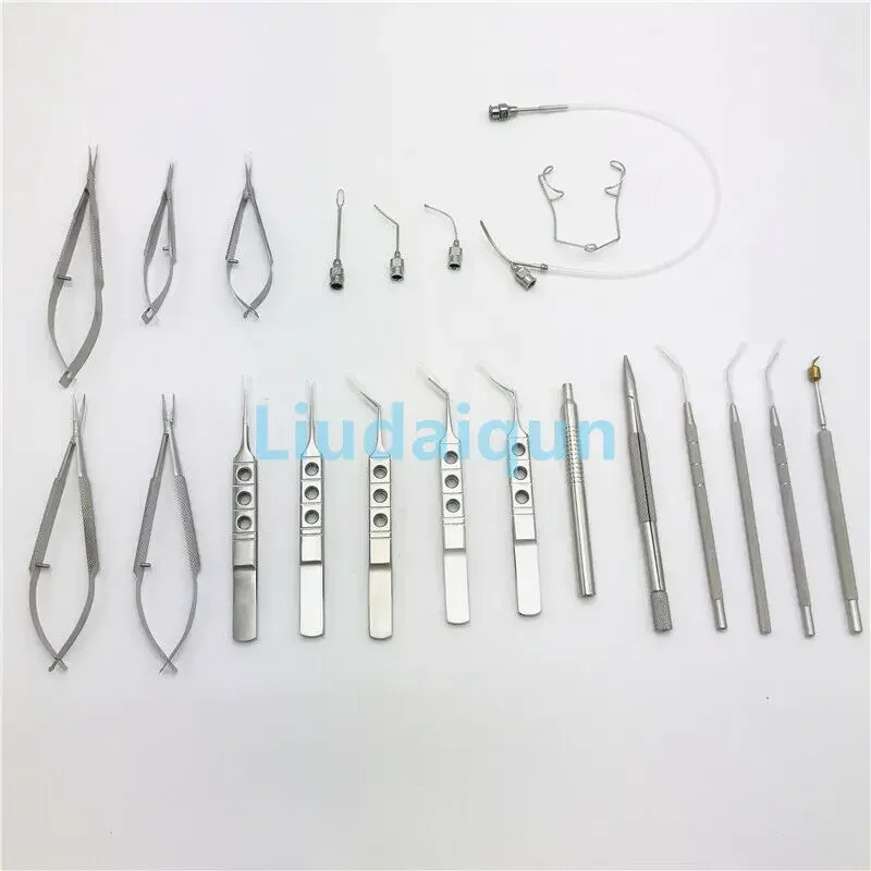 Autoclavable Cataract Surgery Set with Sterilization Tray Box Scissor Ophthalmic Needle Holder Ophthalmic Instruments 21pcs/set