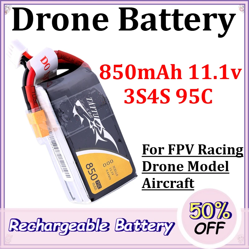 850mAh 11.1v 3S4S 95C Drone Battery for FPV Racing Drone Model Aircraft Replacement Rechargeable Lithium Battery