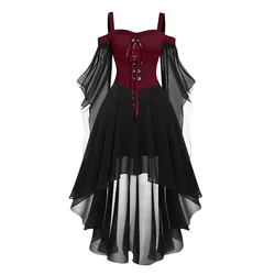 New Medieval Witch Dress For Women Halloween Carnival Women Plus Size Cold Shoulder Butterfly Sleeve Halloween Gothic Dress