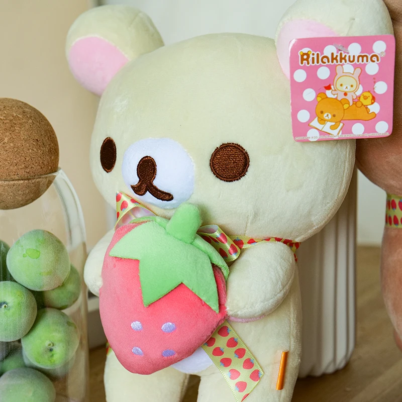 Kawaii Strawberry Rilakkuma Plush Toys Couple Teddy Bear Rilakkuma Stuffed Doll Room Decor Plushies Anime Peripheral Toy Gift