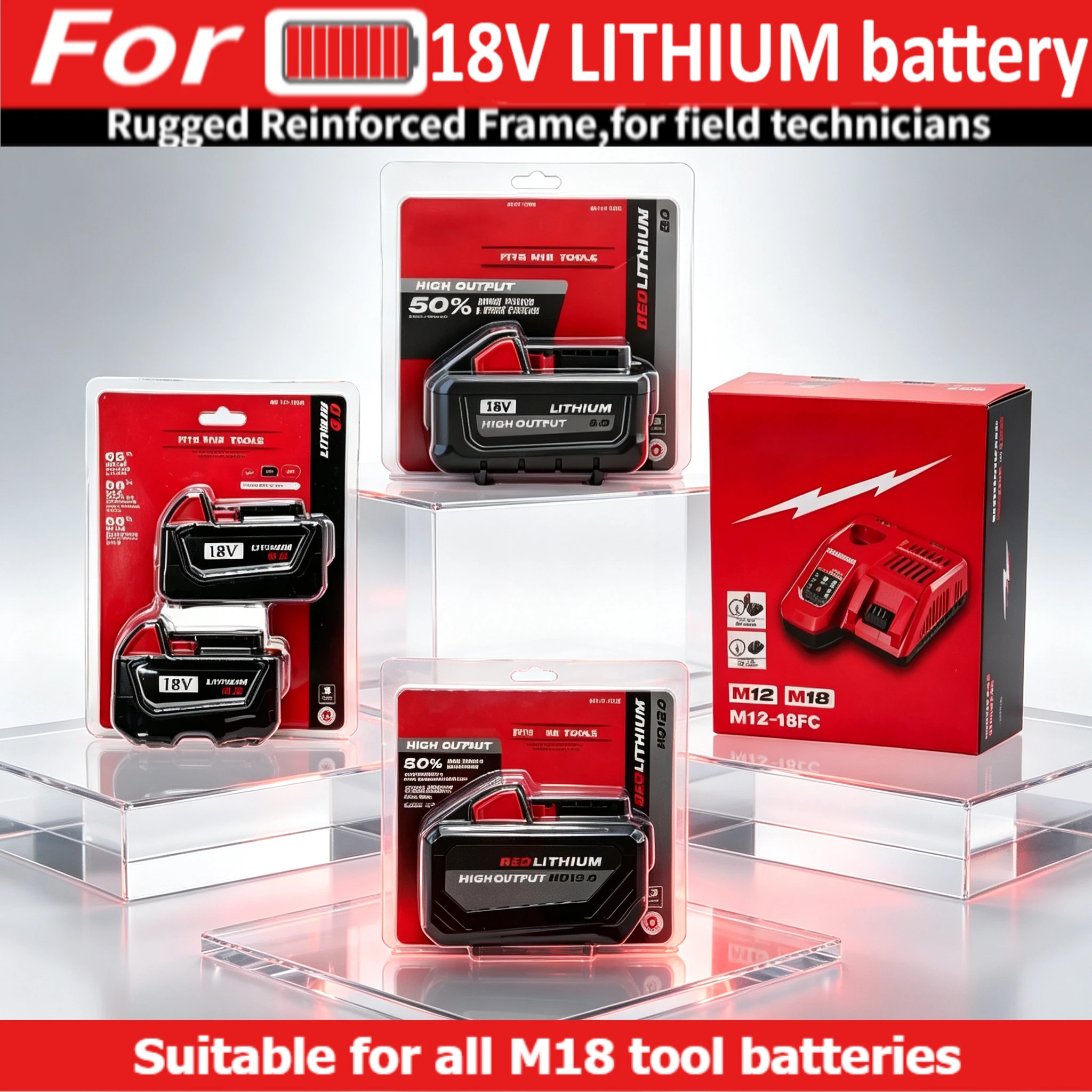 Fit Milwaukee M18 18V Red Lithium 6.0Ah replacement battery, and low self‑discharge rate,battery for 18V Milwaukee power tools