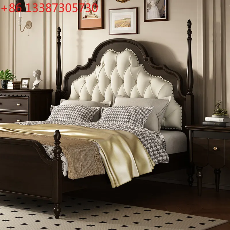 

American retro solid wood Anna medieval simple French leather master bedroom furniture queen bed 1.8 meters