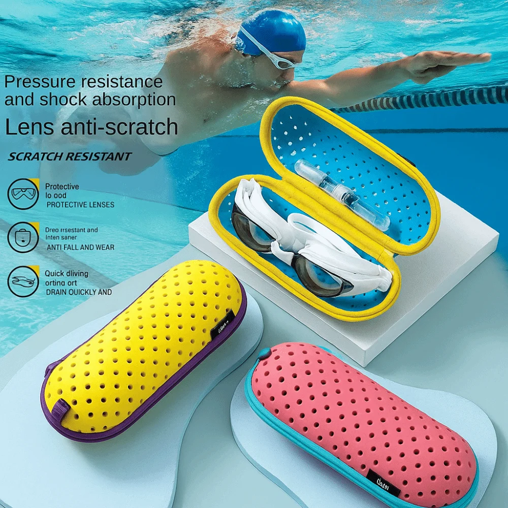 

Anti-Fog Protective Swim Goggles Case Hollow EVA Eyeglasses Holder Waterproof with Drain Hole Glasses Storage Box Women/Men