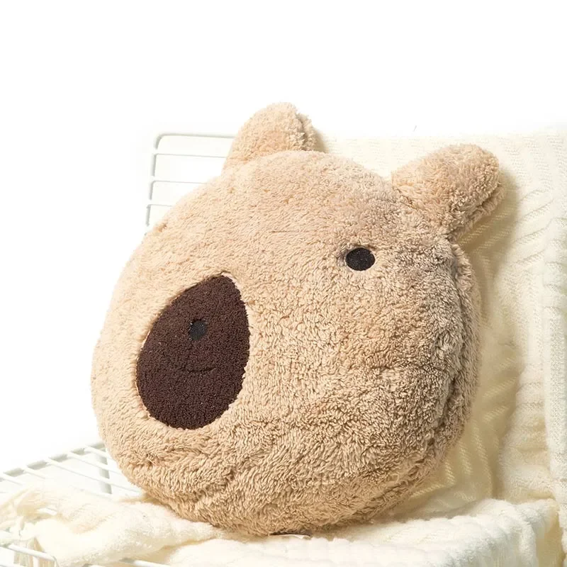 1pc Cushion Pillow Cute Bear head Shape cushion, beige Polyester Fleece, with embroidery, for decoration Bedroom Livingroom Sofa