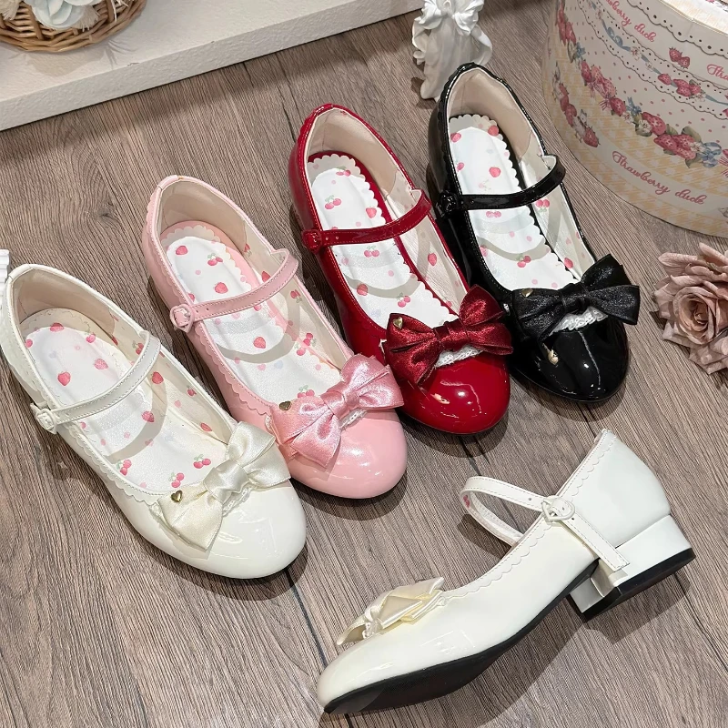 

Женские туфли Soft Girl Kawaii в стиле Лолита с бантом, оригинальный дизайн, японские, универсальные, повседневные, с круглым носком, милые, из лакированной кожи