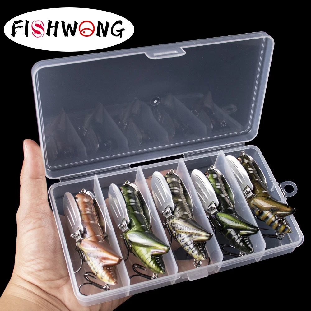 

FISHWONG Набор из 5 приманок для рыбалки в форме кузнечика, искусственные реалистичные приманки-крэнкбейты для баса, поверхностные приманки