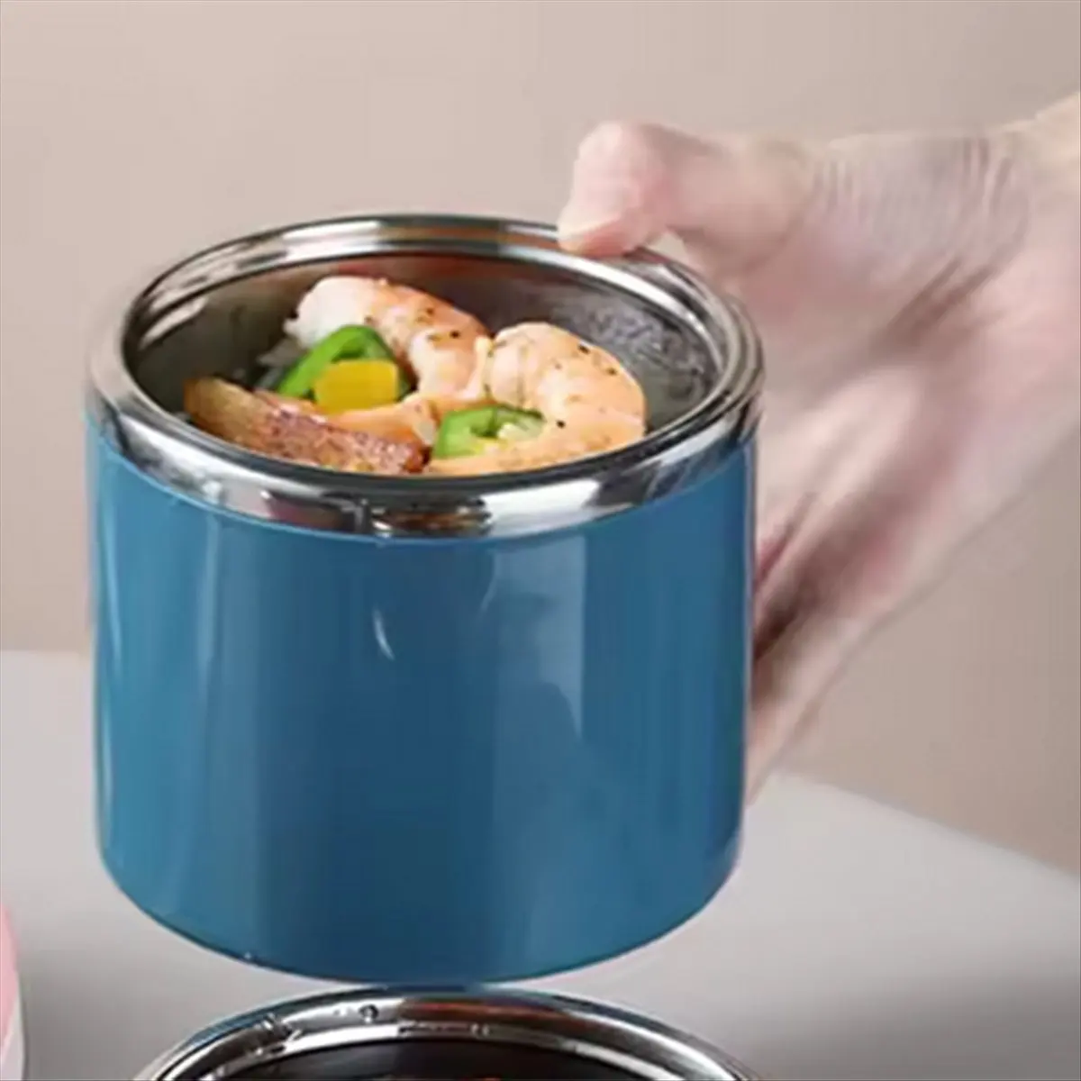 HITL Food Thermal Jar Insulated Soup Cup Containers Stainless Steel Lunch Box Keep Hot for School Children Blue 1000ml