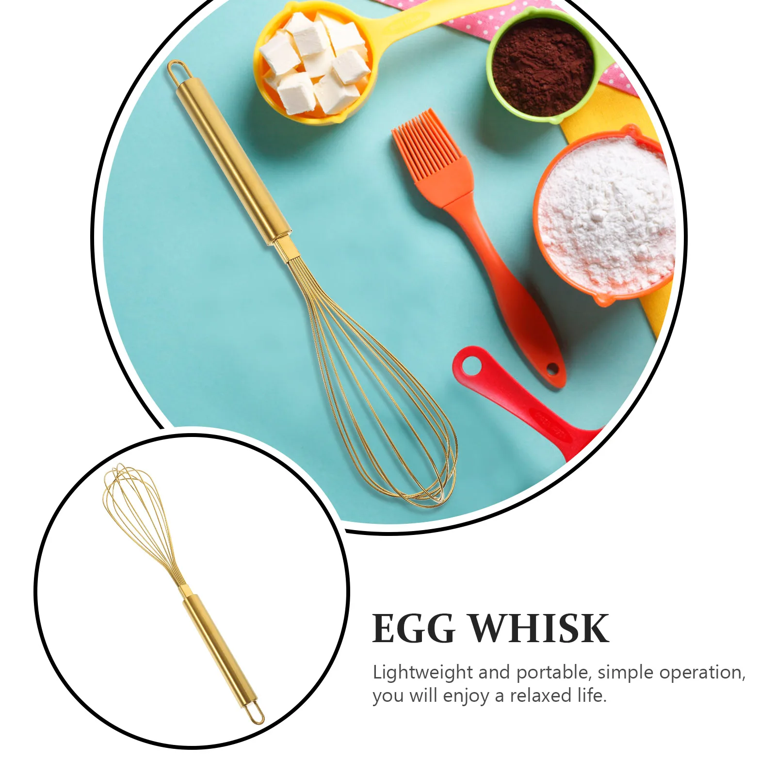 

Gold Stainless Steel Manual Egg Beater Whisk Kitchen Baking Tool Heavy Duty Ergonomic Non Sticky Easy Clean Multi Use Wire Mixer