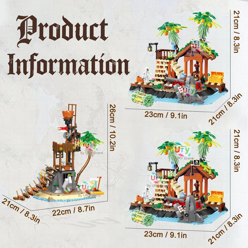 Bouwstenen op piratenbasis, woestijd eilandschatscènemodel met rijke accessoires, creatieve verjaardagscadeaus voor kinderen