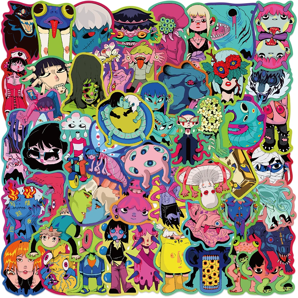 

50PCS Colorful Mental Pollution Stickers Cartoon Graffiti Decals For Luggage Laptop Skateboards Scrapbook DIY Toy Stickers