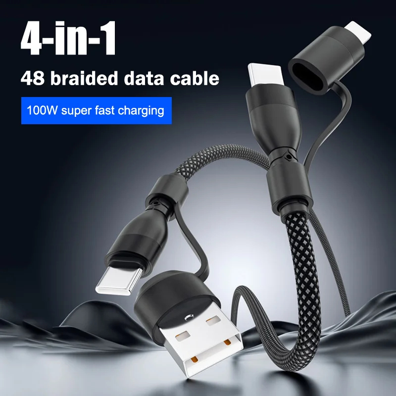 4 en 1 100W USB Type C à Type C câble Lightning câble de données de charge rapide cordon de tissage de tablette