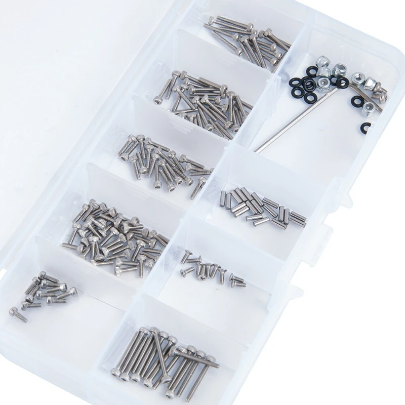 186pcs M1.4 RC Screw Hardware Kit Stainless Steel Nuts Bolts Assortment for Axial SCX24 1/24 Rock Crawler Car