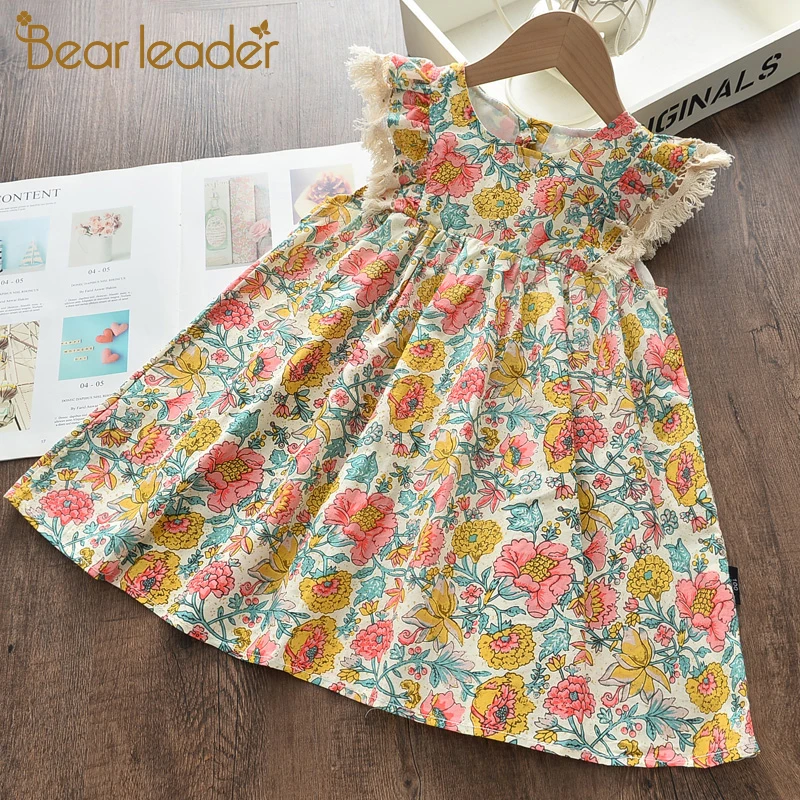 Bear Leader Girls Casual Dresses 2022 New Summer Kids Baby Flowers Print Costumes Floral Party Birthday Princess Vestidos 2-6Y