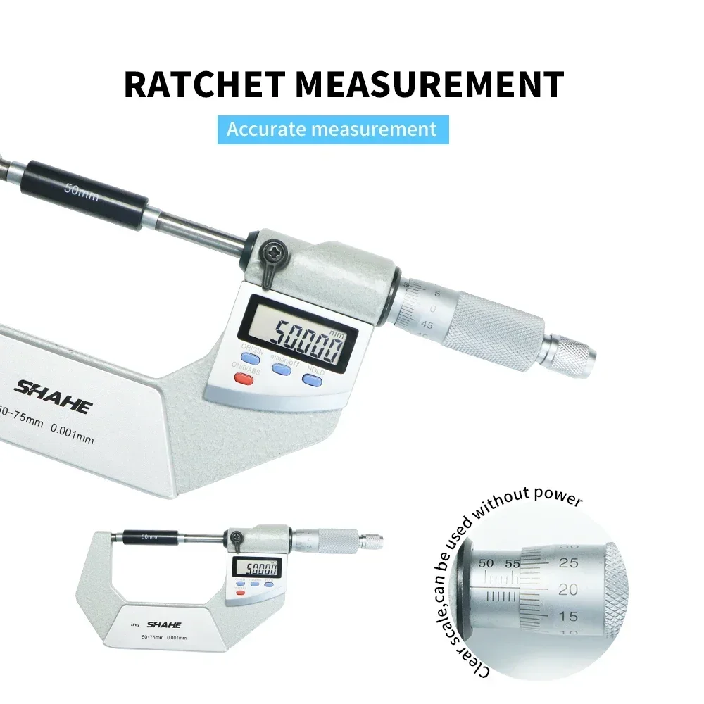 0.001mm SHAHE IP65 Waterproof Digital Outside Micrometer 50-75mm Electronic Micrometer Measuring Tool Micrometer