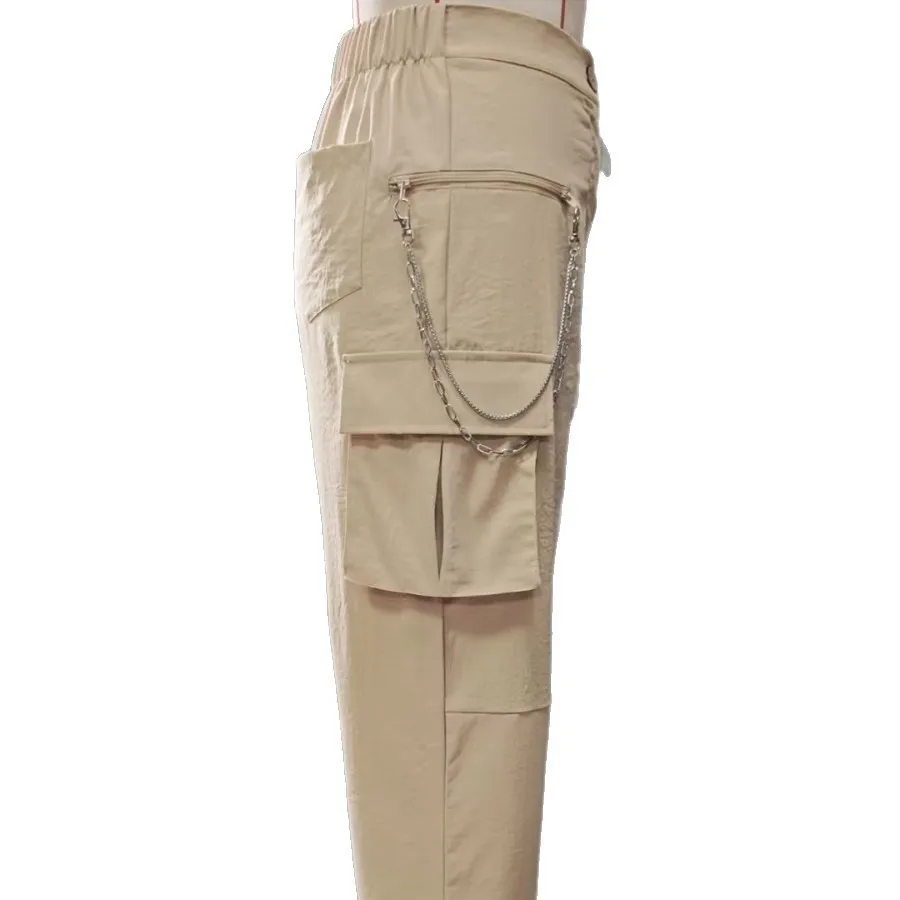 Summer Women Cargo Pants High Waist Slim Fit Utility Pants Multi Pocket Casual Work Pants Jogger Beige Color Cargo Trousers