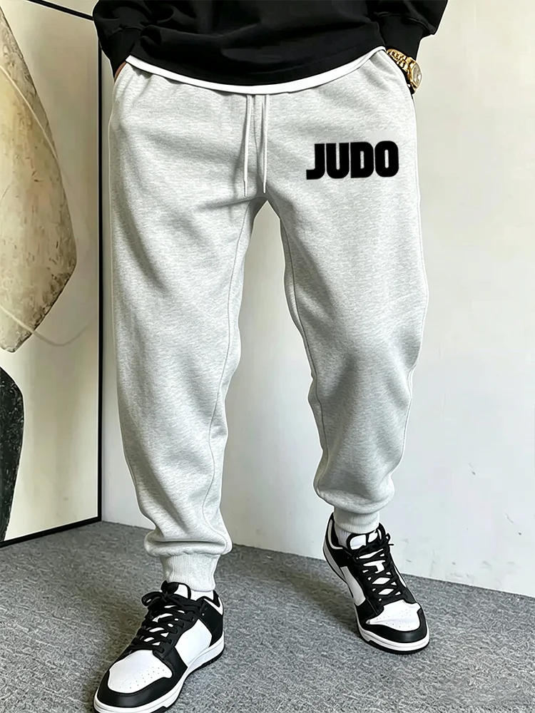 Pantalones deportivos holgados con logotipo de Judo para hombre, pantalones deportivos con cordón y cintura elástica, pantalones deportivos informales de algodón suave con cordón en el tobillo wx310