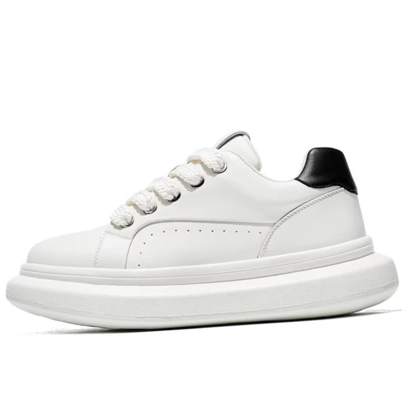 

Повседневные кроссовки из натуральной кожи для мужчин, удобные, универсальные, на толстой подошве, увеличивающие рост, белые спортивные туфли