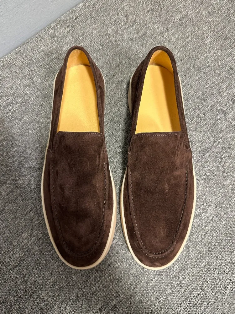 Comfortable Office Men Work Loafers Sheep Suede Vintage Slip On Business Casual Shoes Spring Summer Breathable Platform Shoes