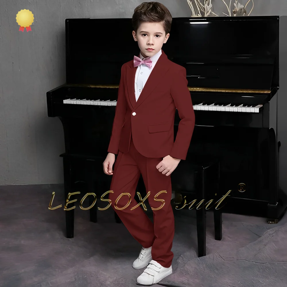 Boys\' 2-piece pink event performance suit, customized elegant occasion tuxedo for children aged 3 to 16 years old