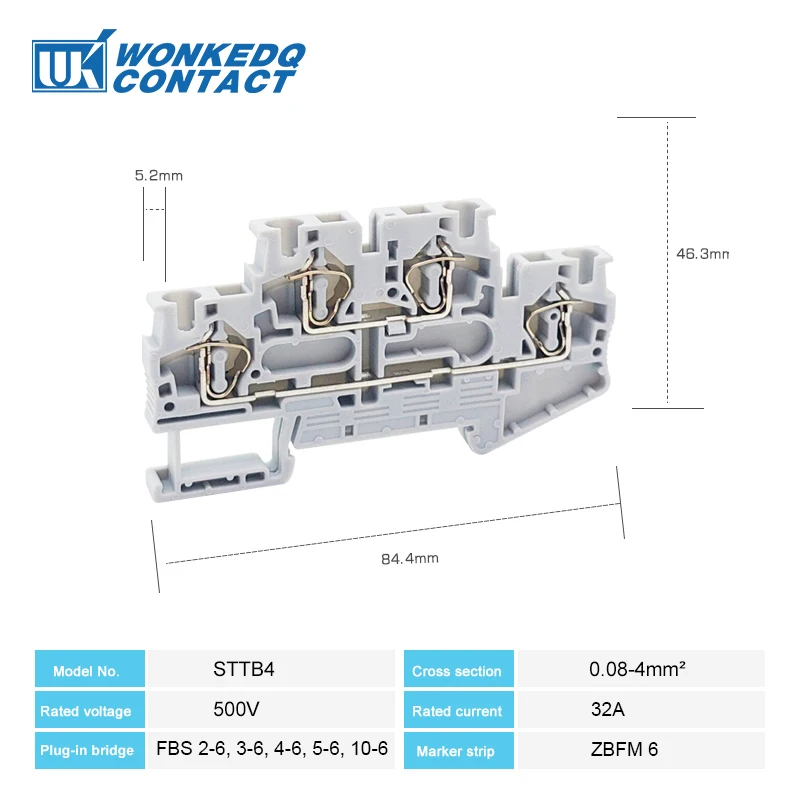 STTB4 Double Level Spring-Cage Terminal Block NS35 Din Rail Mount Connection 4mm² Cable 2 Layer Connector Electrical STTB 4