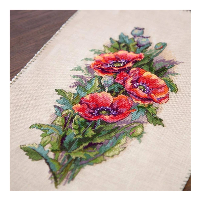 Cross Stitch Cotton Kit 18CT 14CT 11CT Precision Printed Fabric Hand-Embroidered Material Wrapped in Red Poppy Flower