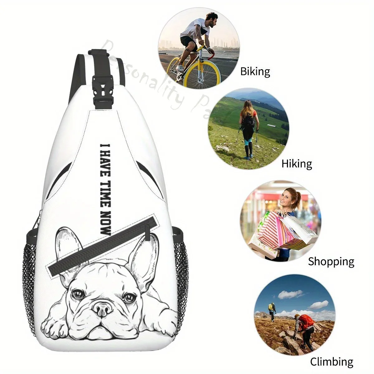 I Have Time Now French Bulldog Breast Bag Trendy and Versatile Single Shoulder Crossbody Bag Outdoor Leisure and Simple Backpack