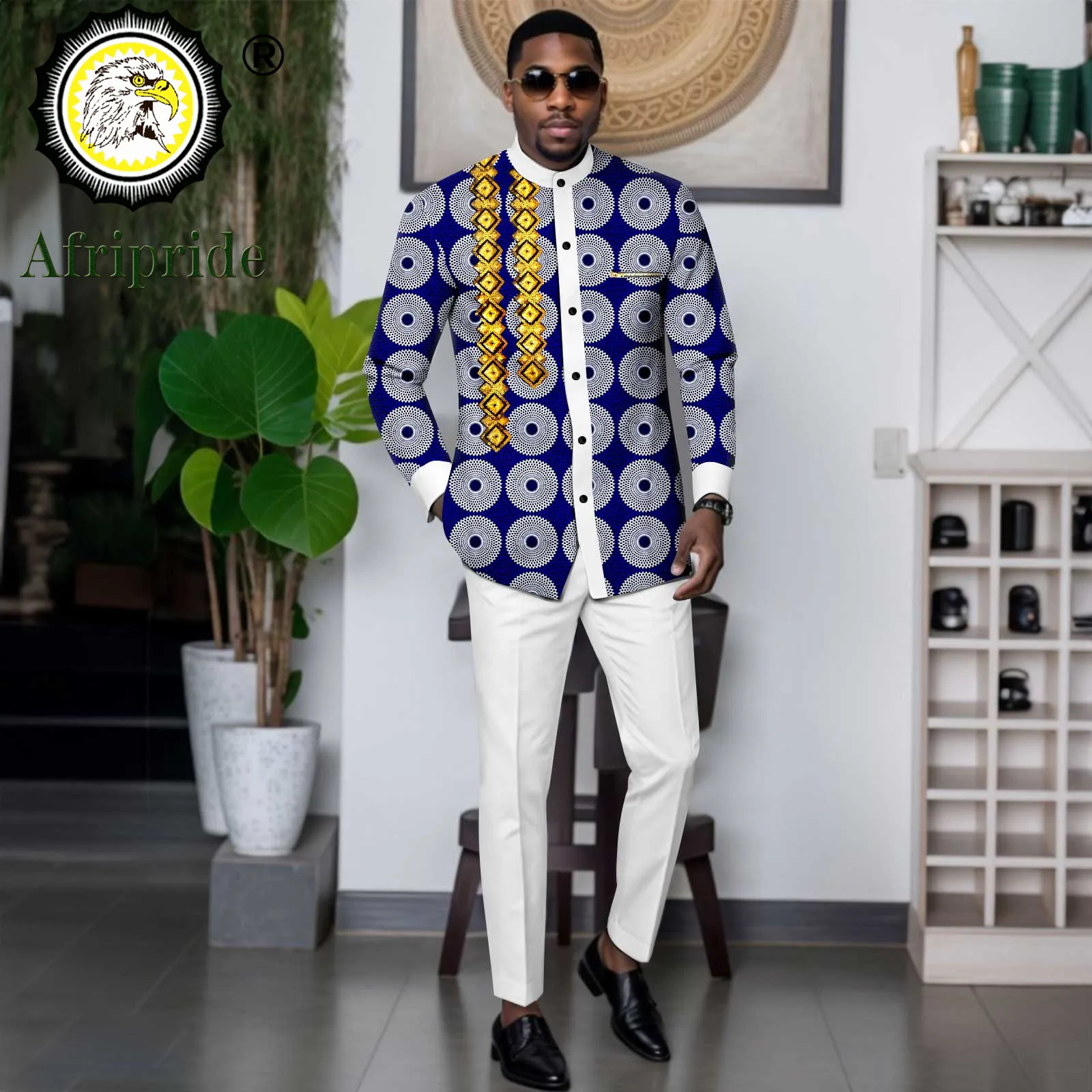 African Suits for Men Slim Fit Embroidery Single Breasted Print Shirts and Pants Set Formal Clothes Dashiki Outfits 2416034