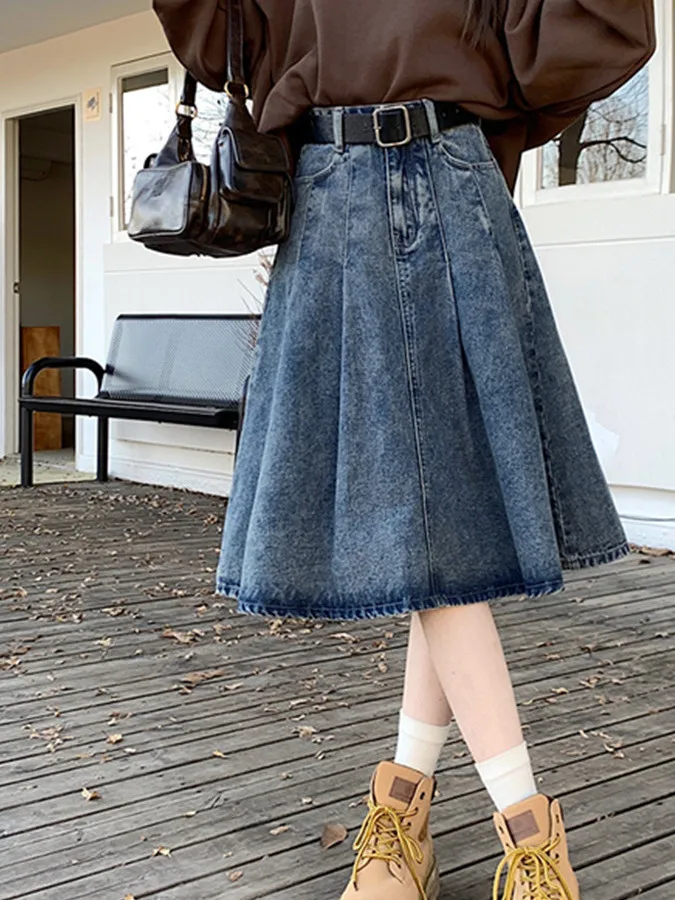 

Джинсовая юбка с талией в стиле ретро, женская весна 2025, новый дизайн, юбка трапециевидной формы с высокой талией, однотонные юбки для поездок на работу, облегающие юбки