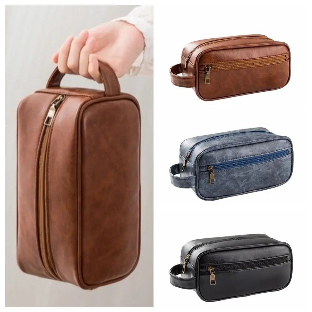 Bolsa de cosméticos informal de gran capacidad para hombre, bolsa de lavado de PU con cremallera impermeable, bolsa de maquillaje, bolsa de almacenamiento de artículos de tocador de estilo coreano para niñas