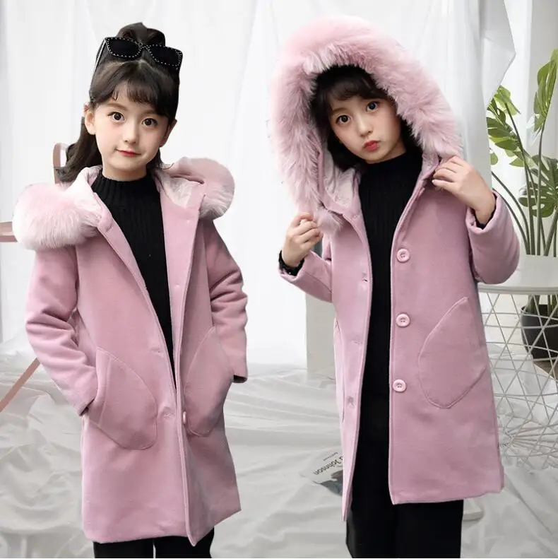 

Children New Kids Girl Overcoat Windproof Wool Winter Fashion Coat for Teens Girls Jacket Thick Long Outerwear 10 12Years