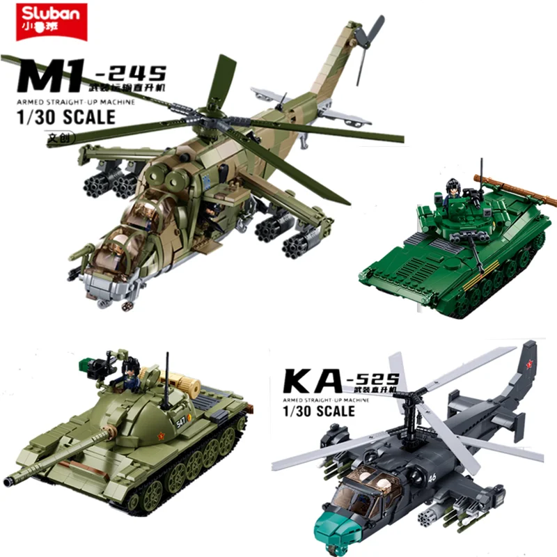 Sluban Military Tank Transport Helicopter Gunship Model Bricks Infantry Fighting Vehicle Weapon DIY Creative Building Block Toys