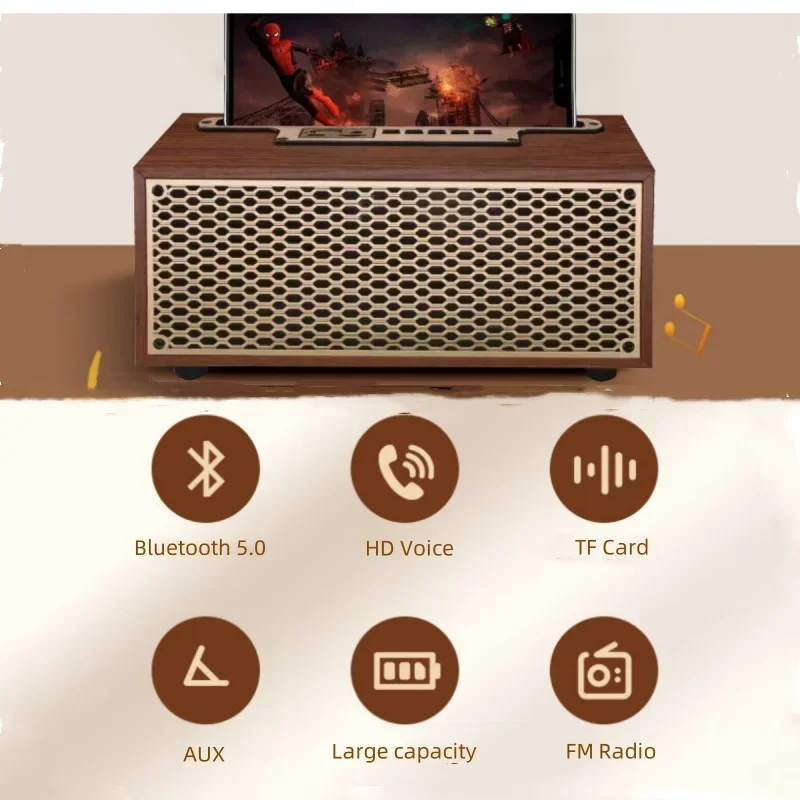 المحمولة FM/AM/SW خمر الخشب الحبوب سمّاعات بلوتوث TWS مضخم صوت لاسلكي راديو FM هدية ستيريو حامل هاتف المحمول Soundbox #5
