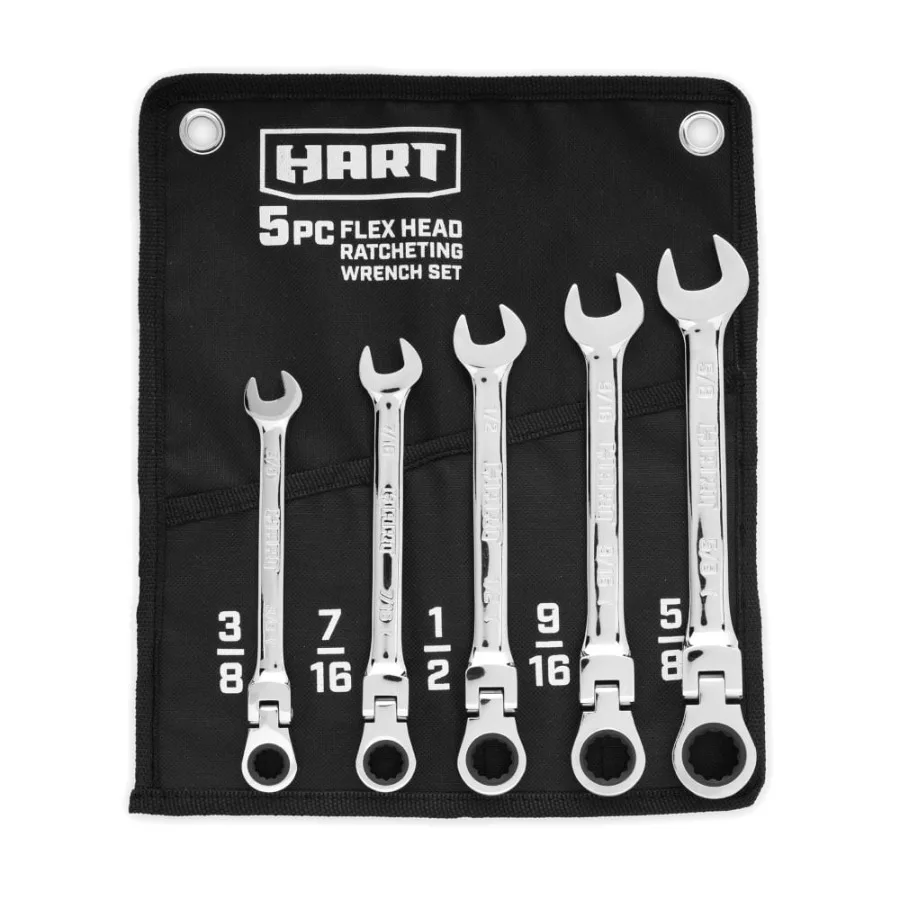 

5 Piece Flex Head Ratcheting Wrench Set SAE for Automotive Repair and Mechanical Maintenance Adjustable Flex Head Design with R