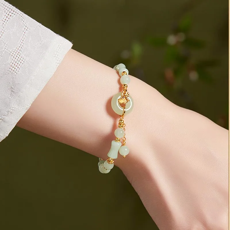 Exquisite Jadeite Bracelet with Peace Buckle Fashionable Beads String Jewelry Lucky for Men And Women Ideal Gift