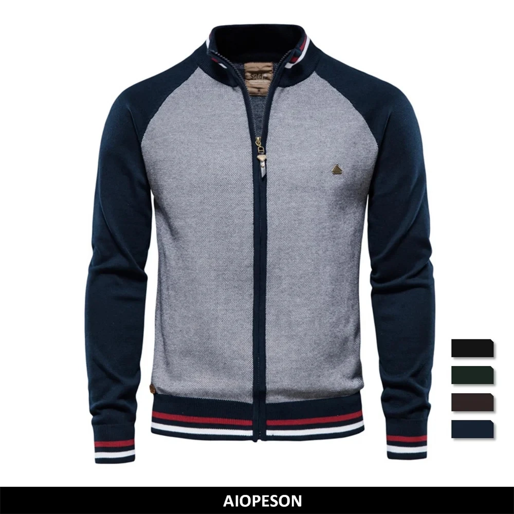 

AIOPESON Spliced Cardigan Men Streetwear Casual High Quality Cotton Sweater Men Winter Fashion Brand Cardigans for Men