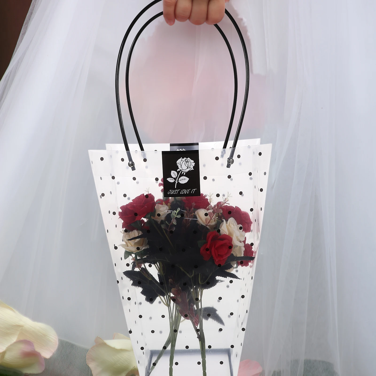 

Transparent Tote Flower Bouquet Wrapping Packaging Floral Arrangement Supplies Gift Wedding Bulk Bouquet Wraps Rose for Mother's