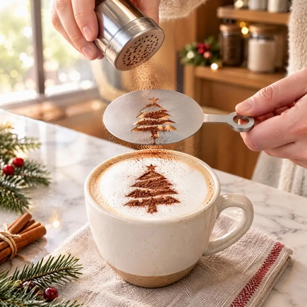 Coffee Beverage Accessories 4pcs Stainless Steel Latte Art Stencil Set Reusable Coffee Powder Sifters Diy Cocoa Cinnamon Cake