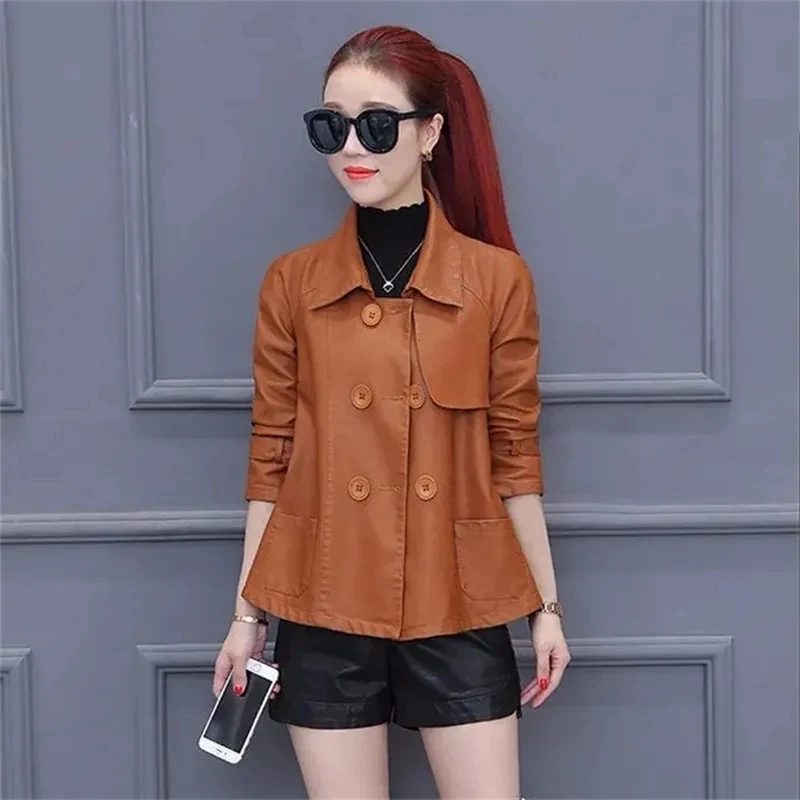 Leather Coat Female Korean New 2023 Autumn Winter Women's Jacket Short Loose Casual Outwear Joker Motorcycle Leather Outcoat