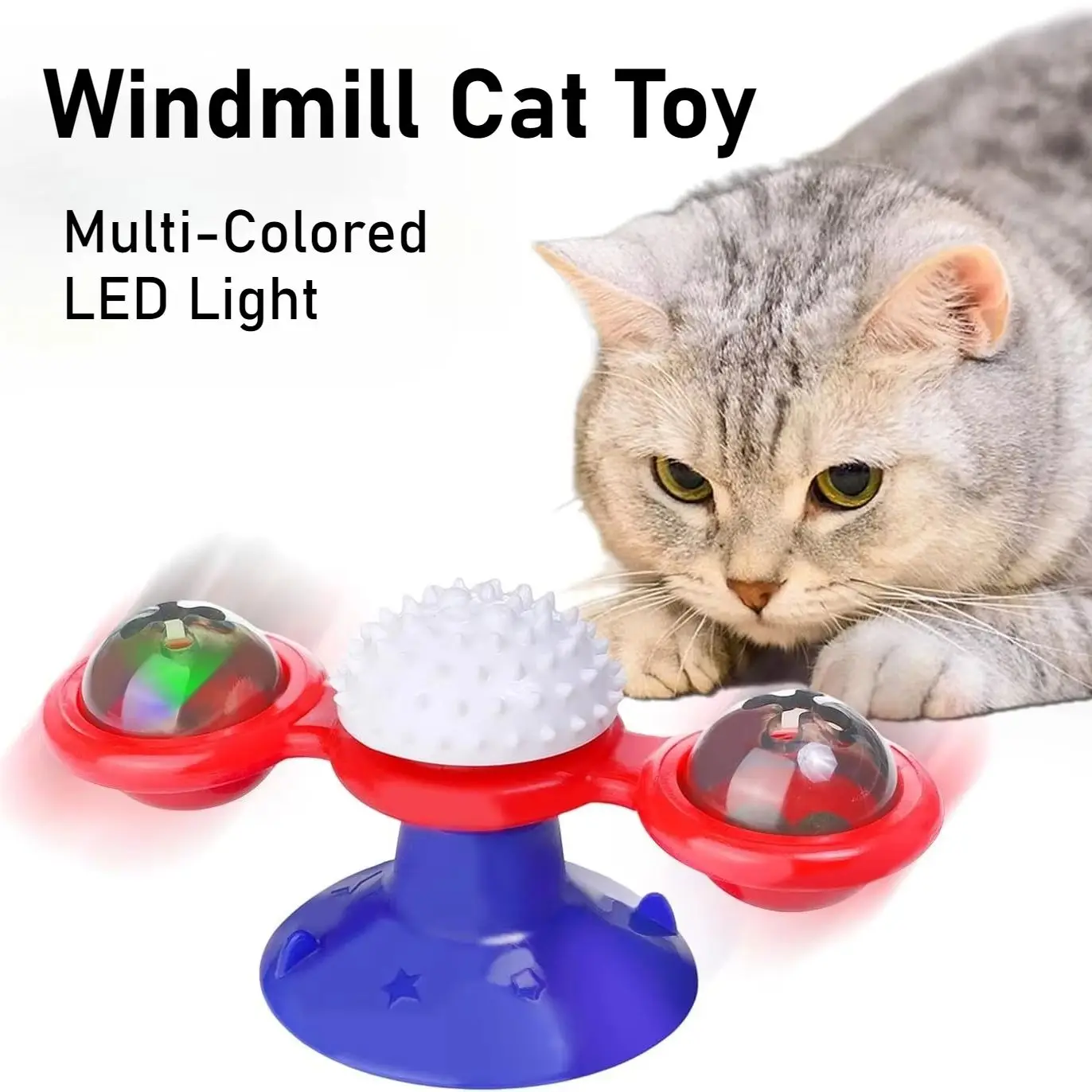 Interactive Cat Toy Windmill Pet Toys for Cats Puzzle Cat Game Toy with Whirligig Turntable for Kitten Brush Teeth Pet Supplies