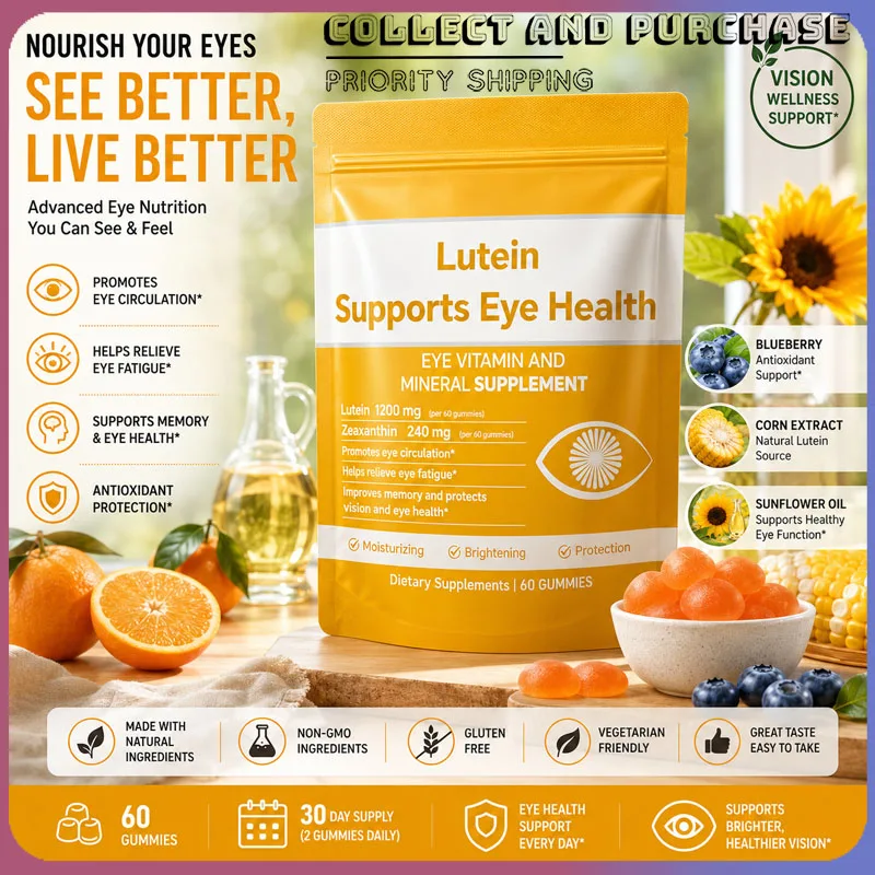 Lutein Zeaxanthin Gummies  with Vitamins A C E Supports Visual Wellness Daily Comfort Orange Flavor 60 Gummies