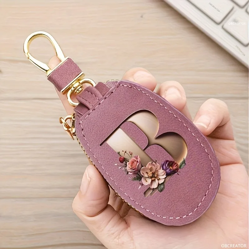 Matte rosafarbene, unisex 26-Buchstaben-Münzbörse, Autoschlüssel-Geschenkset, PU-Leder-Autoschlüsseltasche – Detail 6