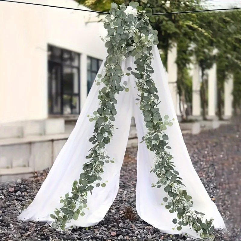 1pcs 2pcs Green artificial eucalyptus and willow garlands, 70inch long artificial plant vines with delicate white flowers