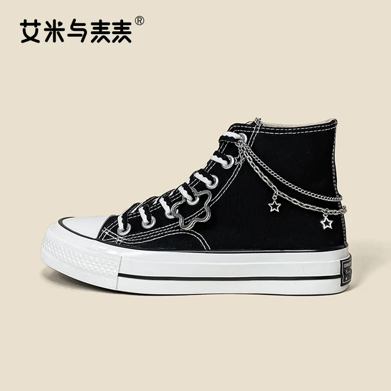 

New Chain Amy Original Designers Women Sneakers Fashion High Top Casual Flat Canvas Shoes Students Vulcanize Plimsolls Men Shoes