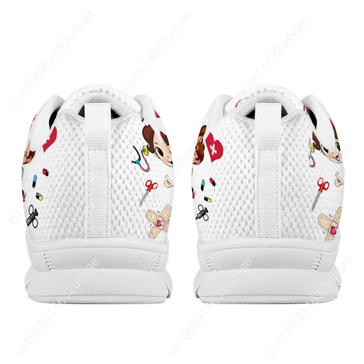 Custom Name Nurse Shoes Mesh Flat Sneakers for Women's Cute Cartoon Premium Sketch Physio Design Breathable Footwear