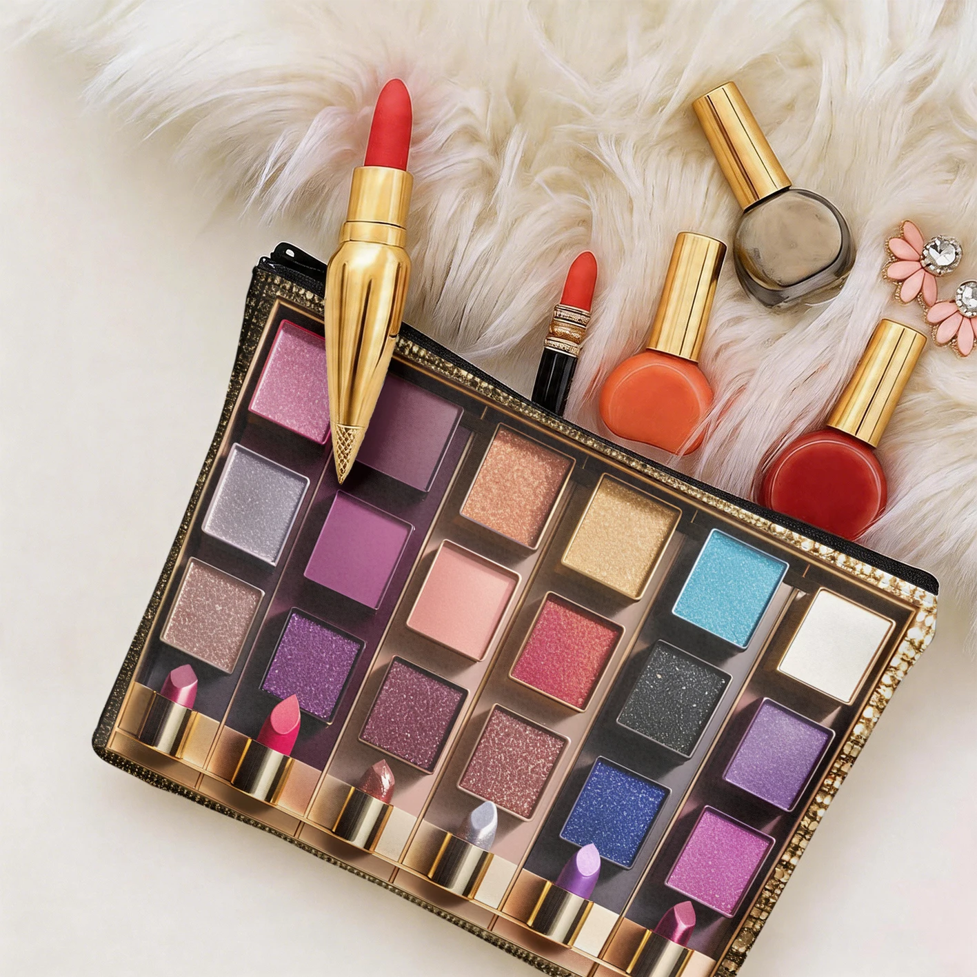 Makeup Bag with Eyeshadow Lipstick Palette Print, Colorful Cosmetic Organizer Women's clothing
