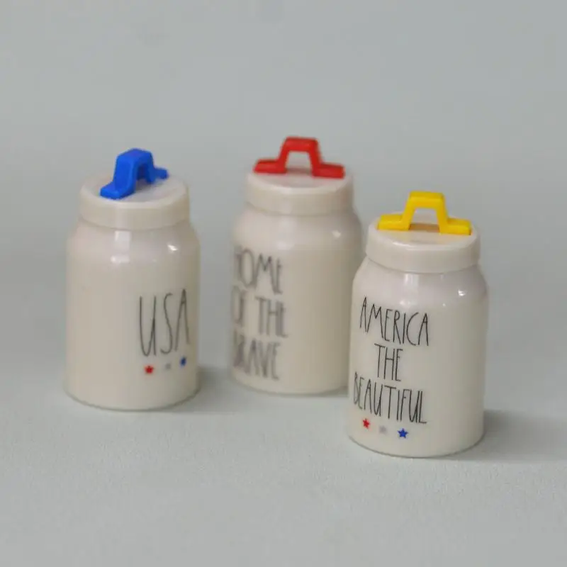 3Pcs Miniature American Style Storage Can Dollhouse Simulated Tea/ Coffee And Sugar Jar Can Model Toys For Doll Accessories